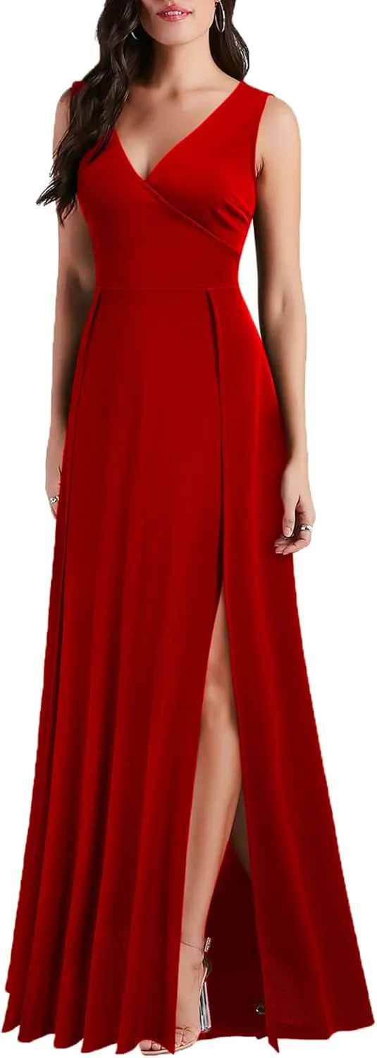 MUSHARE Women's V Neck Sleeveless Split Formal Dress Cocktail Party Prom Long Dresses