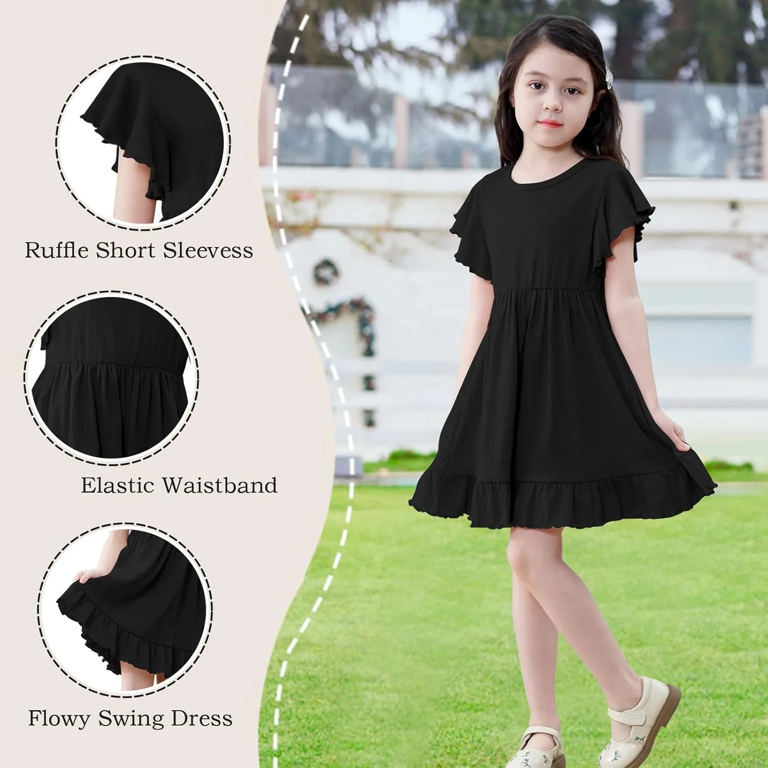 Neutocd Toddler Girl Dress Ruffled Short Sleeve Flowy Tiered Kid Baby Girl Summer Party Beach Boho Swing Dress Sundress