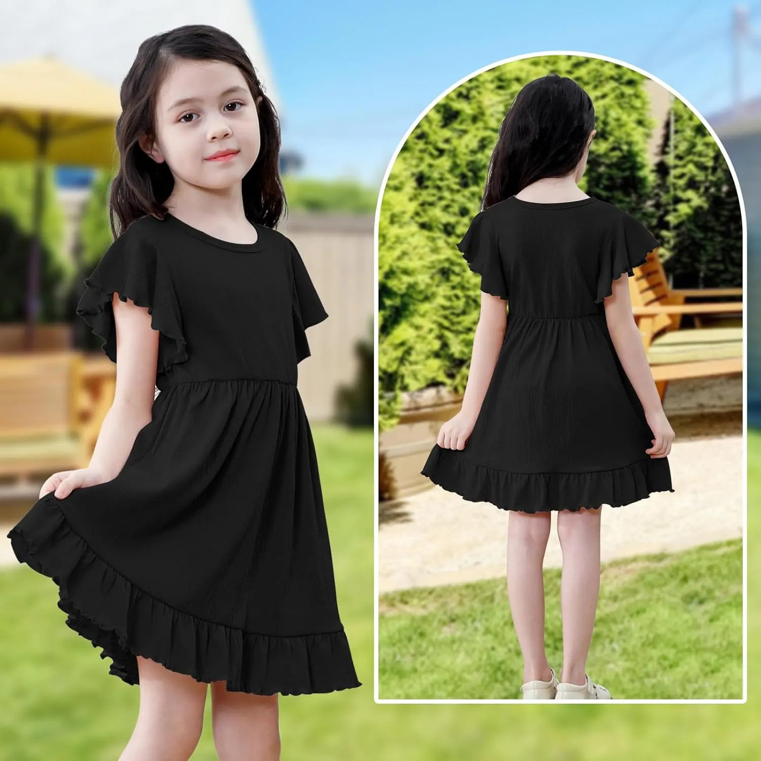 Neutocd Toddler Girl Dress Ruffled Short Sleeve Flowy Tiered Kid Baby Girl Summer Party Beach Boho Swing Dress Sundress