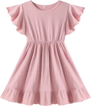 Neutocd Toddler Girl Dress Ruffled Short Sleeve Flowy Tiered Kid Baby Girl Summer Party Beach Boho Swing Dress Sundress
