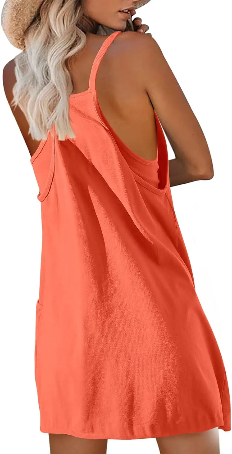 Nirovien Womens Tennis Dress Workout Mini Dress with Shorts Sleeveless Spaghetti Straps Golf Athletic Dresses