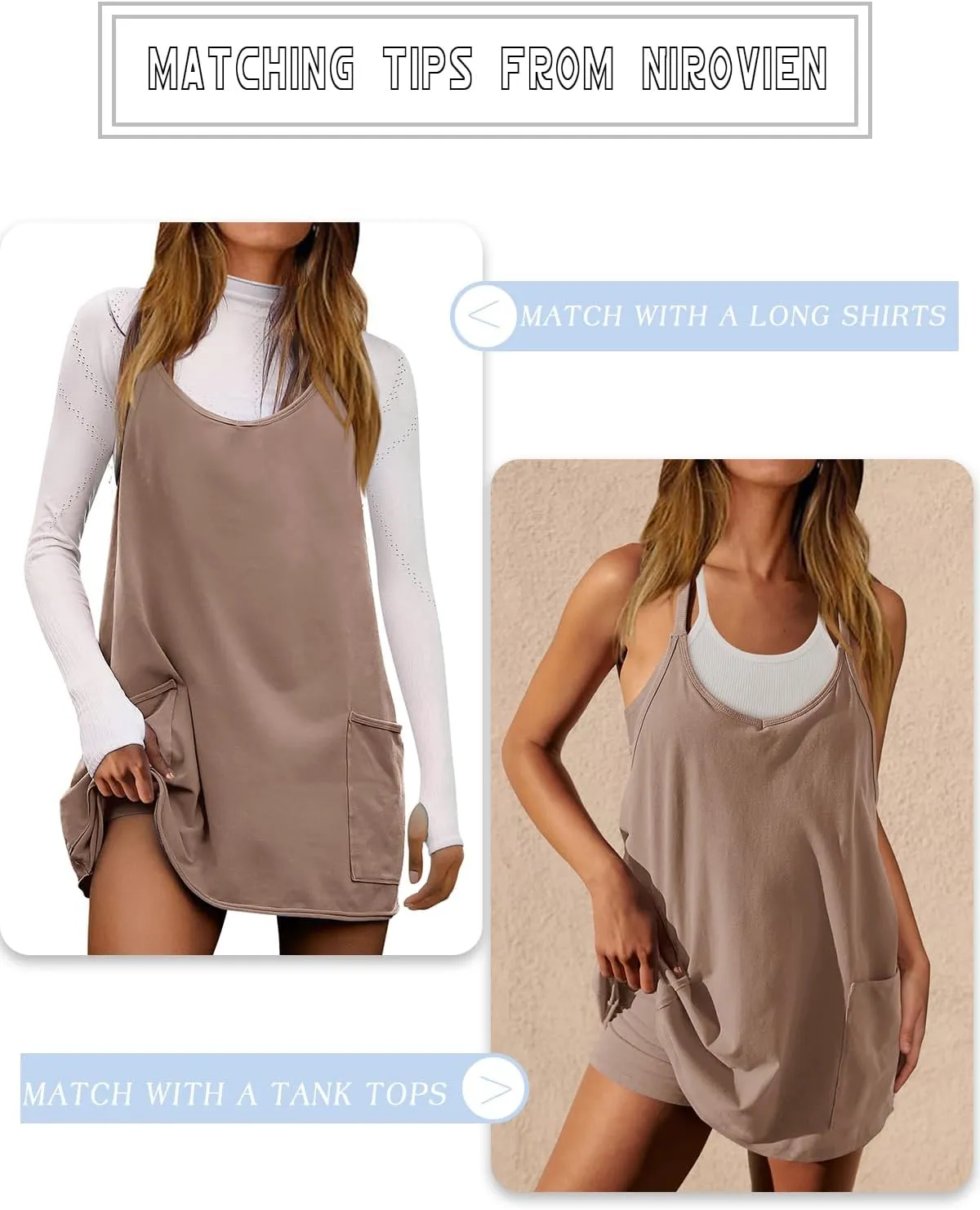 Nirovien Womens Tennis Dress Workout Mini Dress with Shorts Sleeveless Spaghetti Straps Golf Athletic Dresses