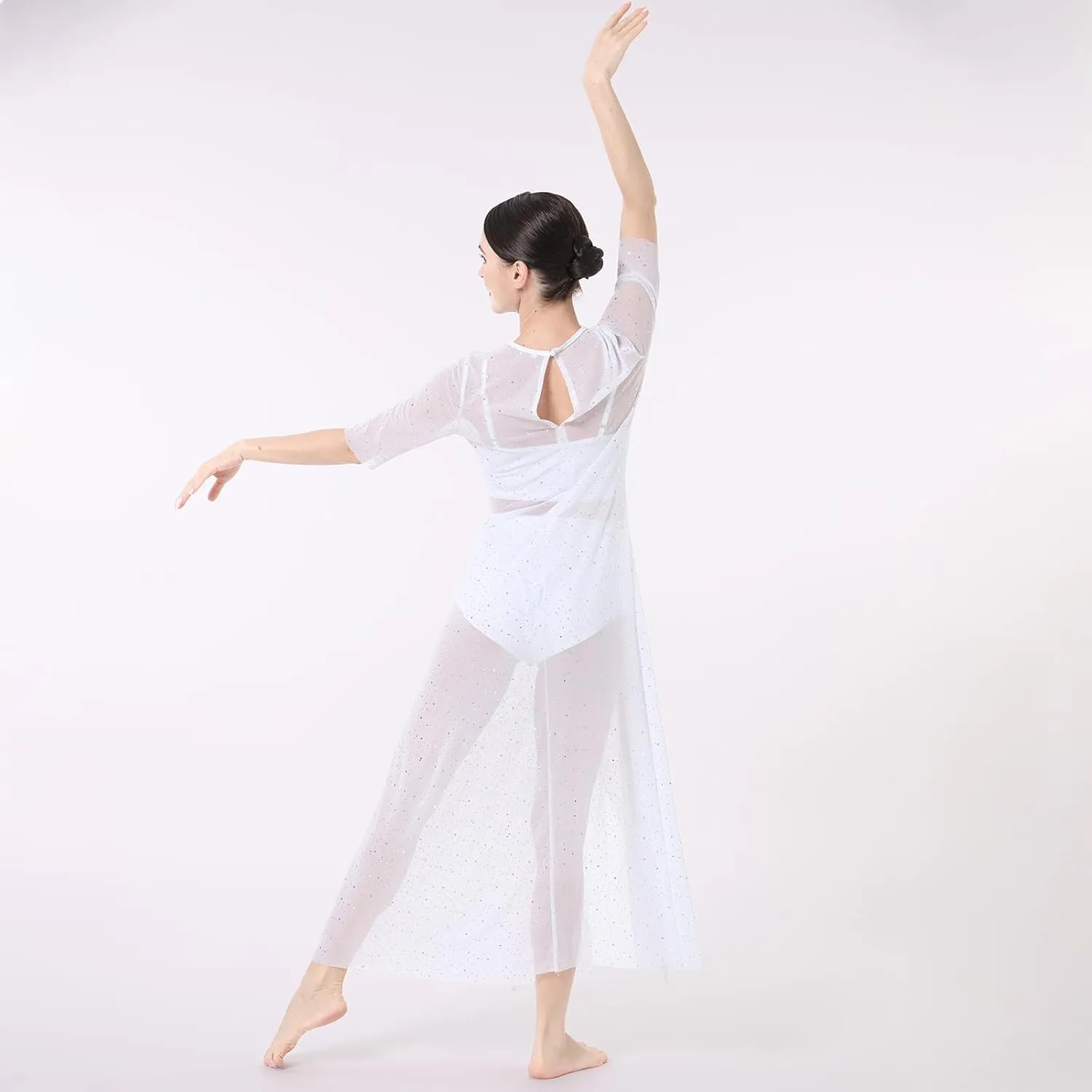 ODASDO 3pcs Women Modern Contemporary Lyrical Dance Costume Power Mesh Side Split Maxi Overdress   Camisole Top   Shorts