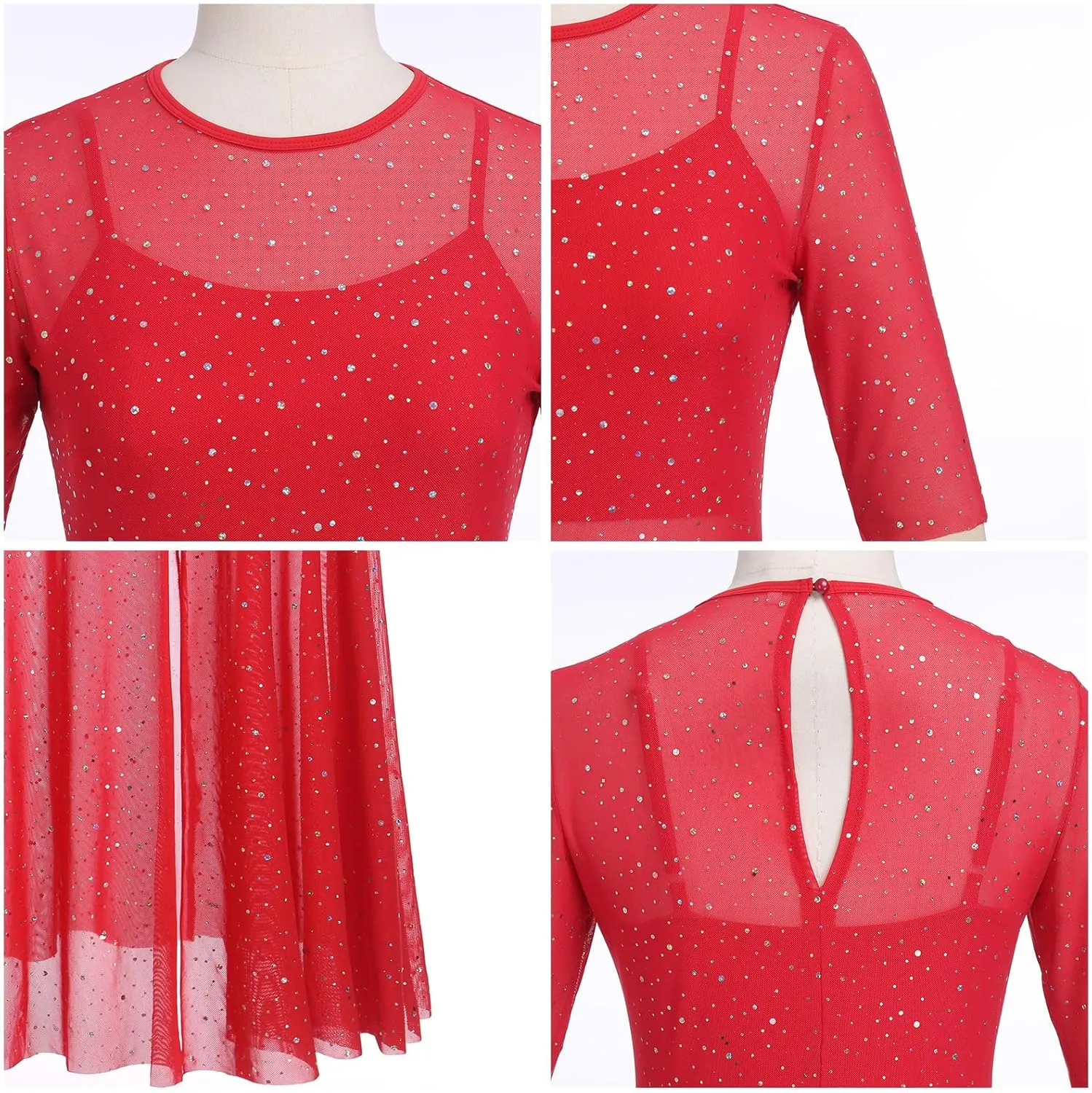 ODASDO 3pcs Women Modern Contemporary Lyrical Dance Costume Power Mesh Side Split Maxi Overdress   Camisole Top   Shorts