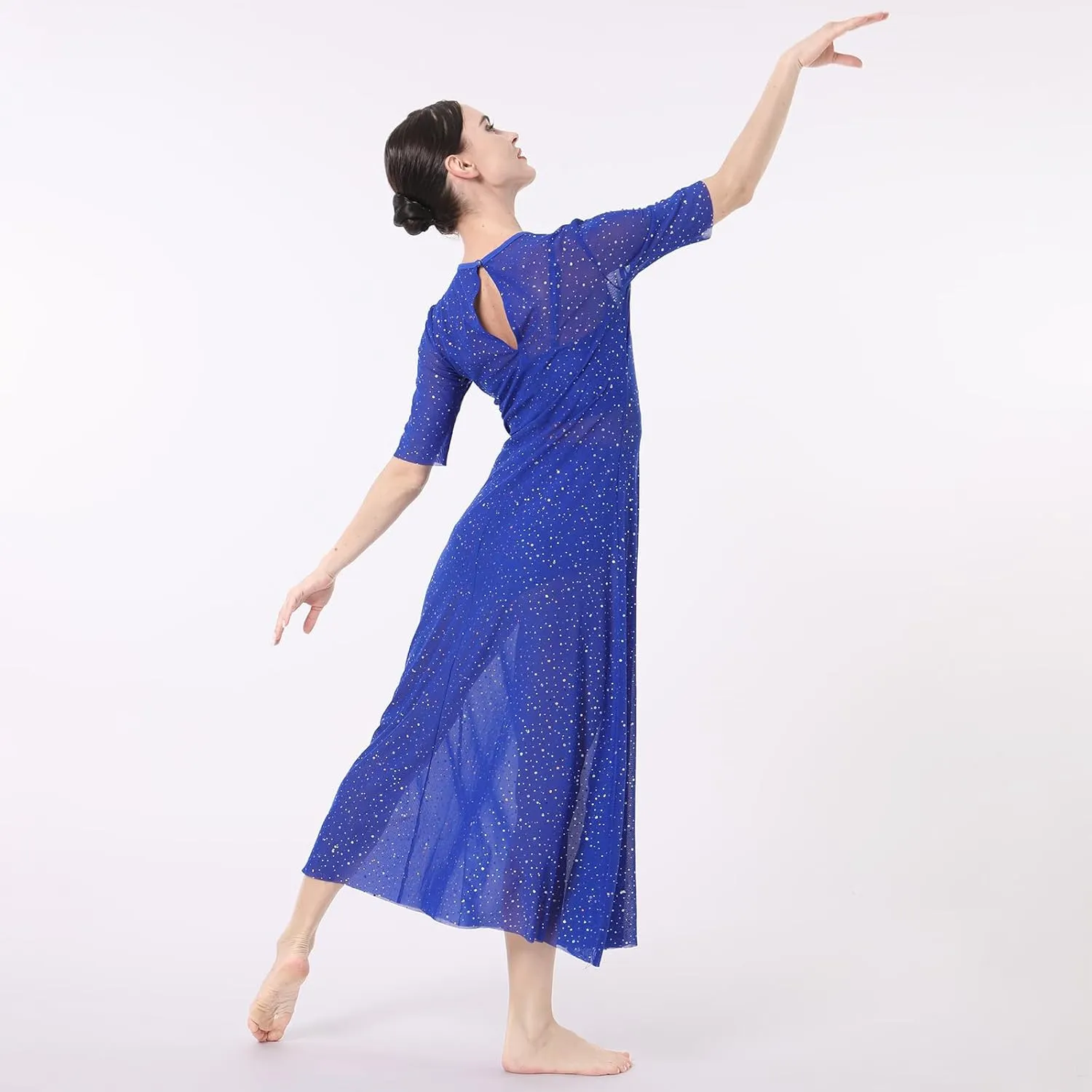 ODASDO 3pcs Women Modern Contemporary Lyrical Dance Costume Power Mesh Side Split Maxi Overdress   Camisole Top   Shorts