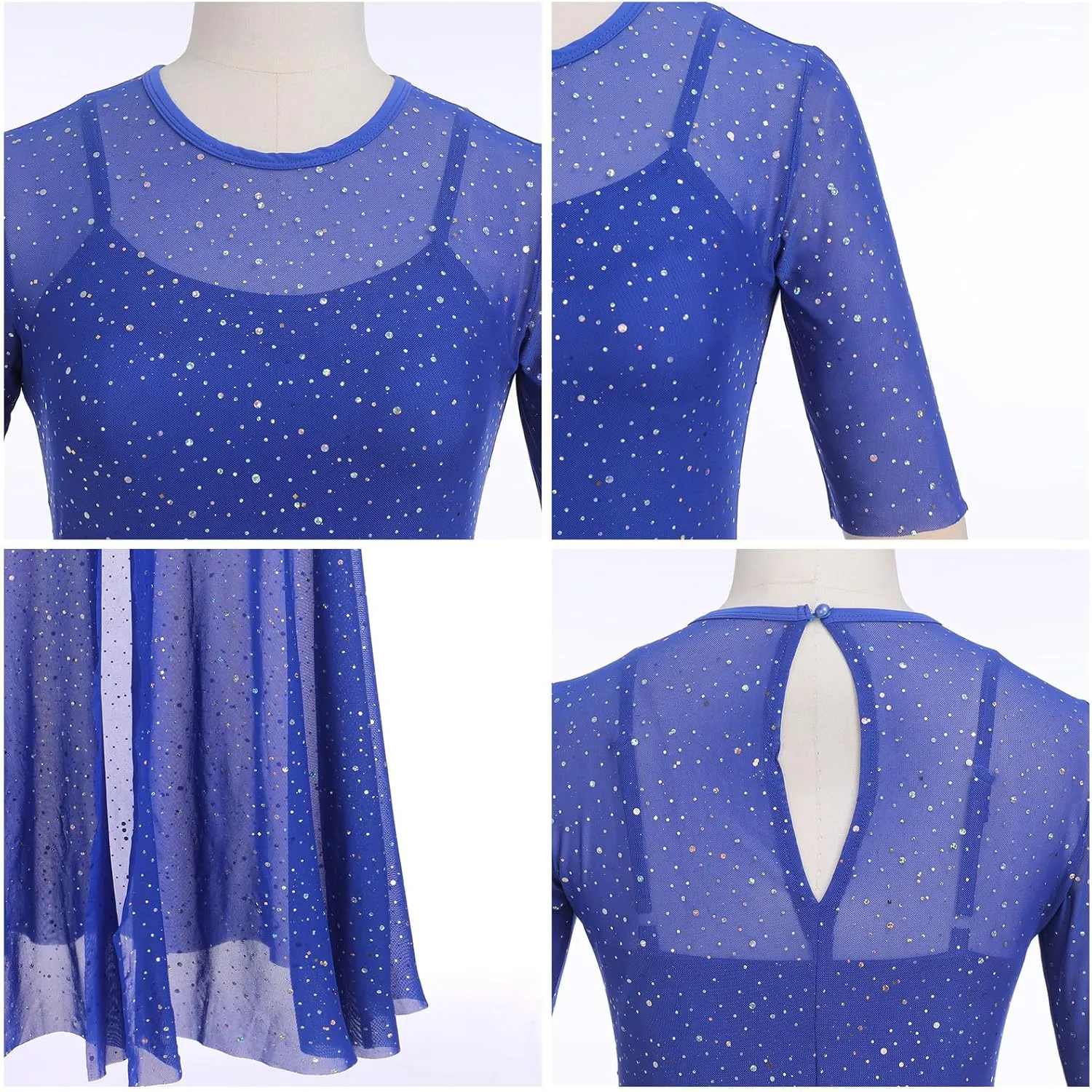 ODASDO 3pcs Women Modern Contemporary Lyrical Dance Costume Power Mesh Side Split Maxi Overdress   Camisole Top   Shorts