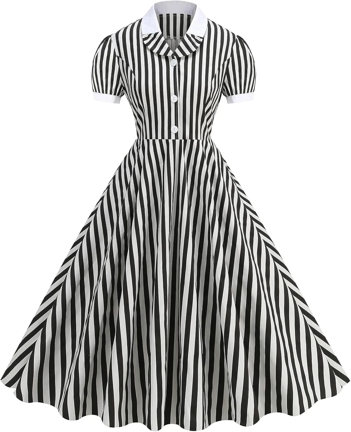 ODIZLI 1950s Dresses for Women 50s Dress Retro Dress Short Puff Sleeve V Neck Swing Dress Cocktail Dress