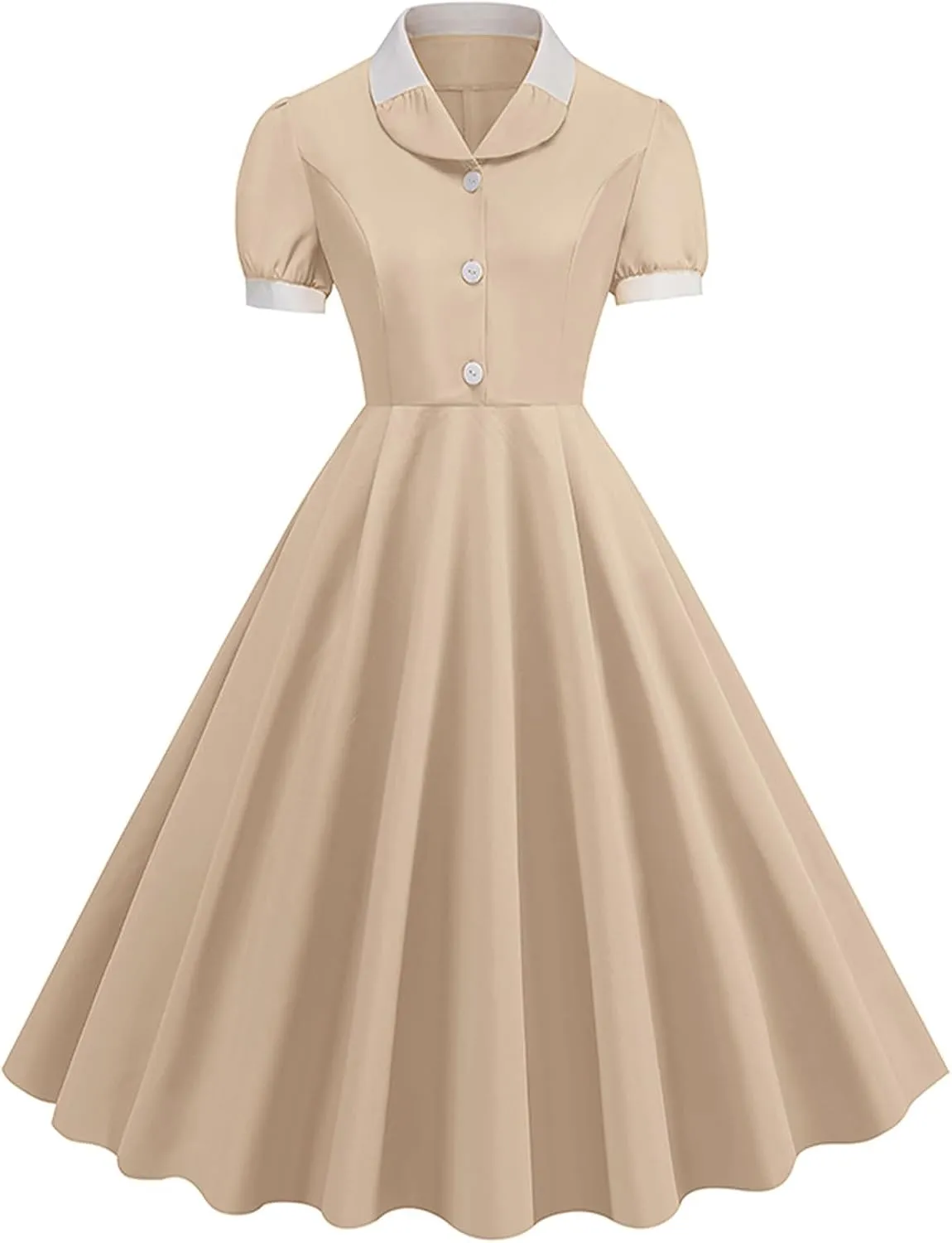 ODIZLI 1950s Dresses for Women 50s Dress Retro Dress Short Puff Sleeve V Neck Swing Dress Cocktail Dress