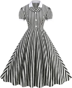 ODIZLI 1950s Dresses for Women 50s Dress Retro Dress Short Puff Sleeve V Neck Swing Dress Cocktail Dress