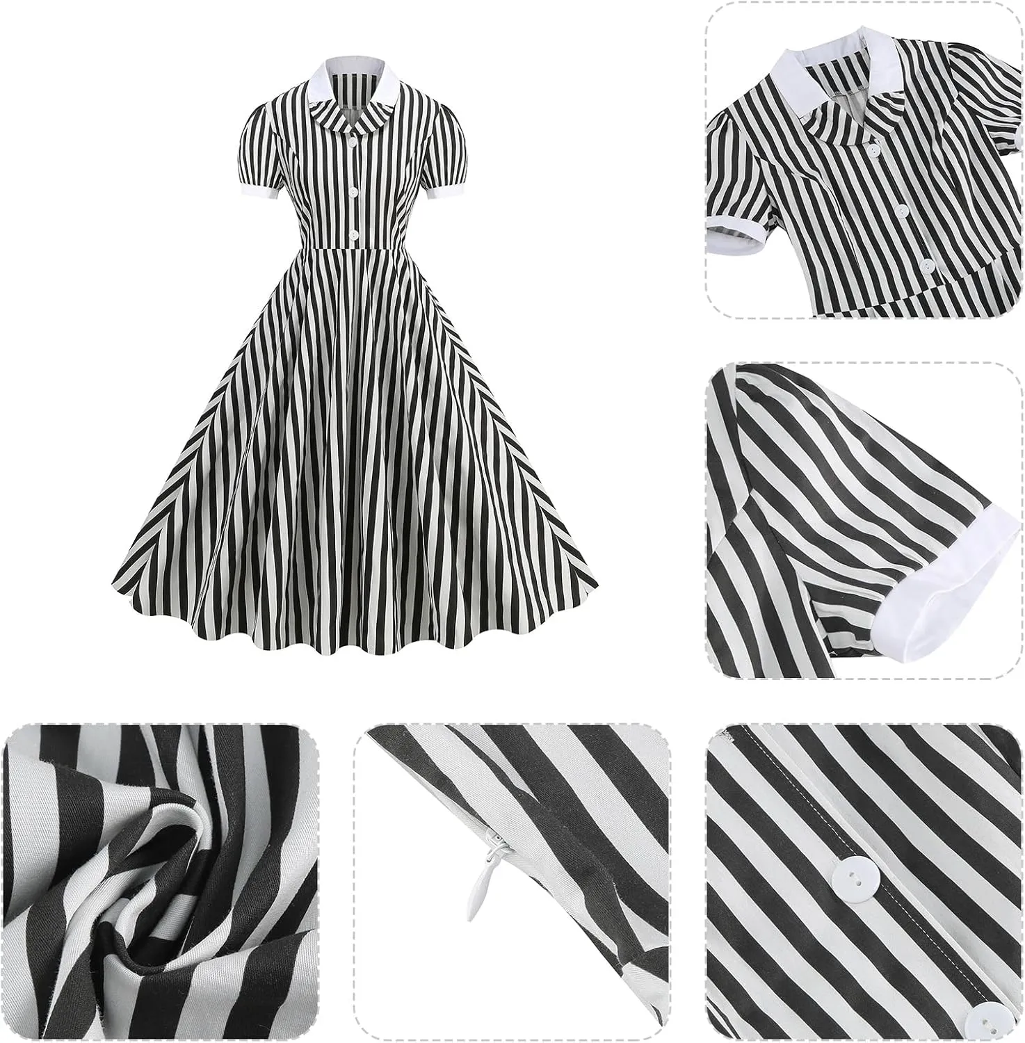 ODIZLI 1950s Dresses for Women 50s Dress Retro Dress Short Puff Sleeve V Neck Swing Dress Cocktail Dress