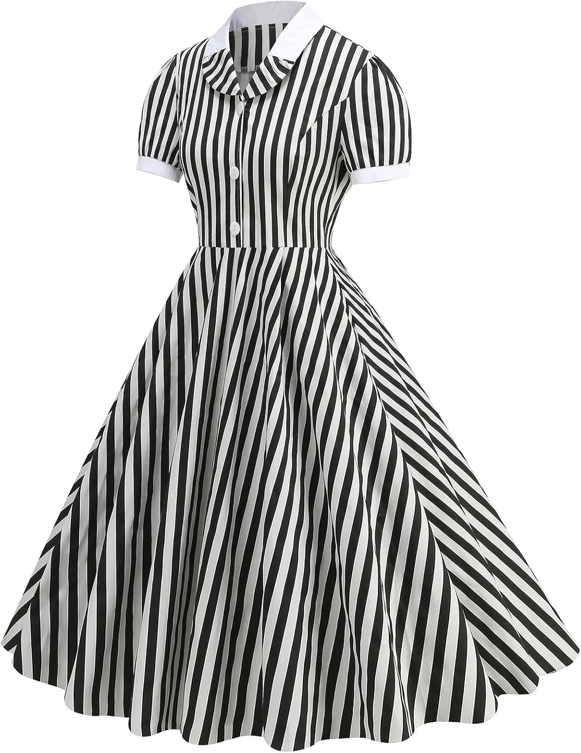 ODIZLI 1950s Dresses for Women 50s Dress Retro Dress Short Puff Sleeve V Neck Swing Dress Cocktail Dress