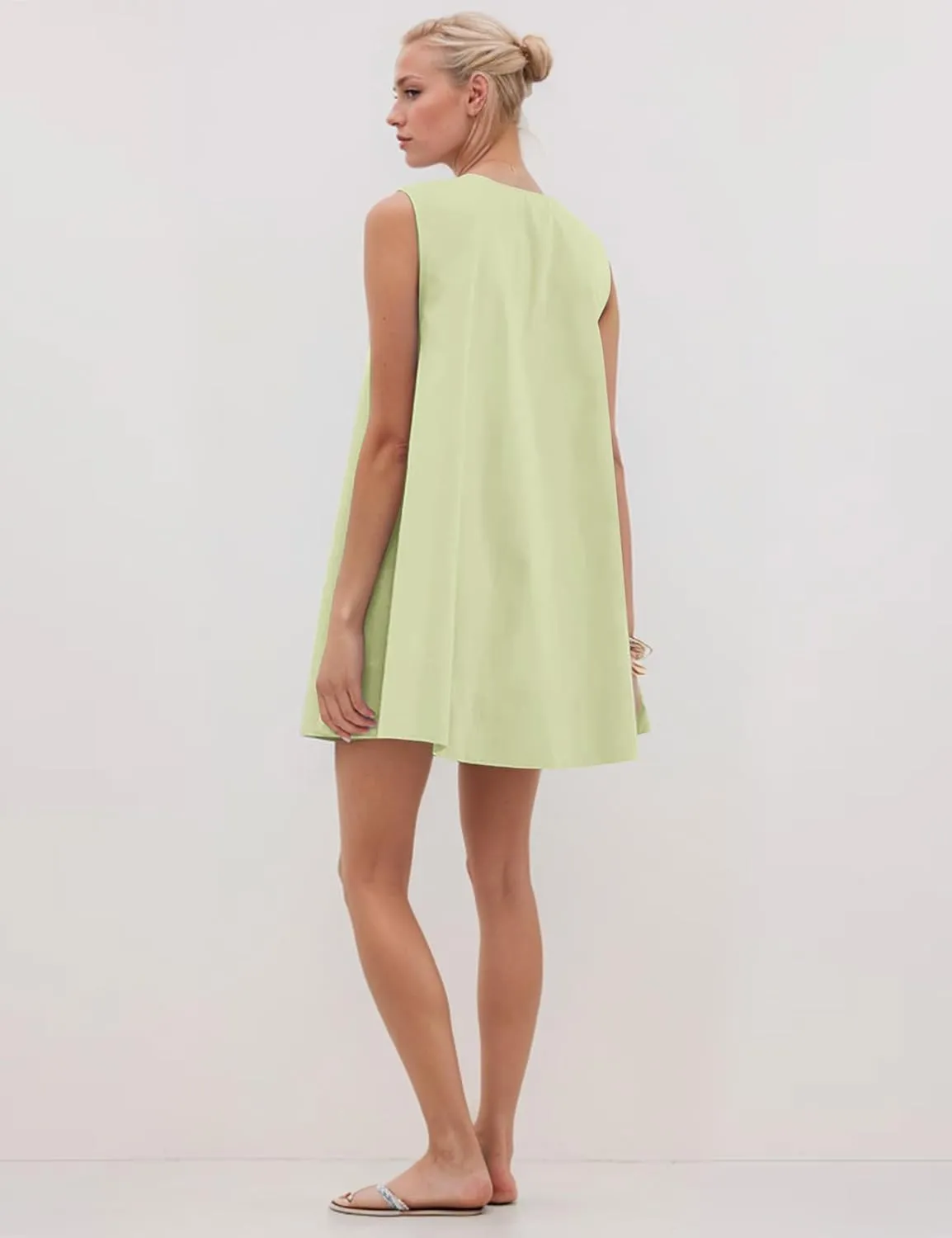 OLAPTA Women Summer Sleeveless Babydoll Mini Tank Dresses Loose Fit Scoop Neck Ruched Short Dress with Pockets Party Clubwear