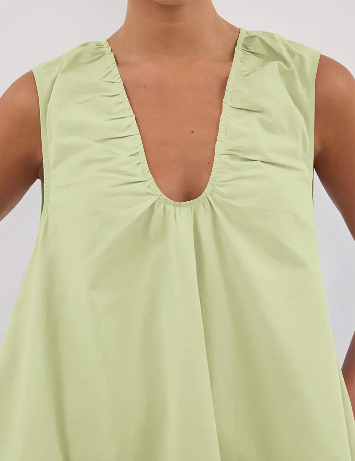 OLAPTA Women Summer Sleeveless Babydoll Mini Tank Dresses Loose Fit Scoop Neck Ruched Short Dress with Pockets Party Clubwear