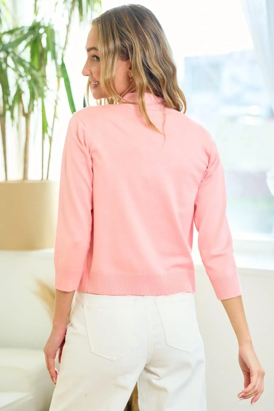 ORANGE SUNSET Women's Classic 3/4 Sleeve Open Front Cropped Bolero Shrug Cardigan Sweater for Dress Plus Size XS-3X