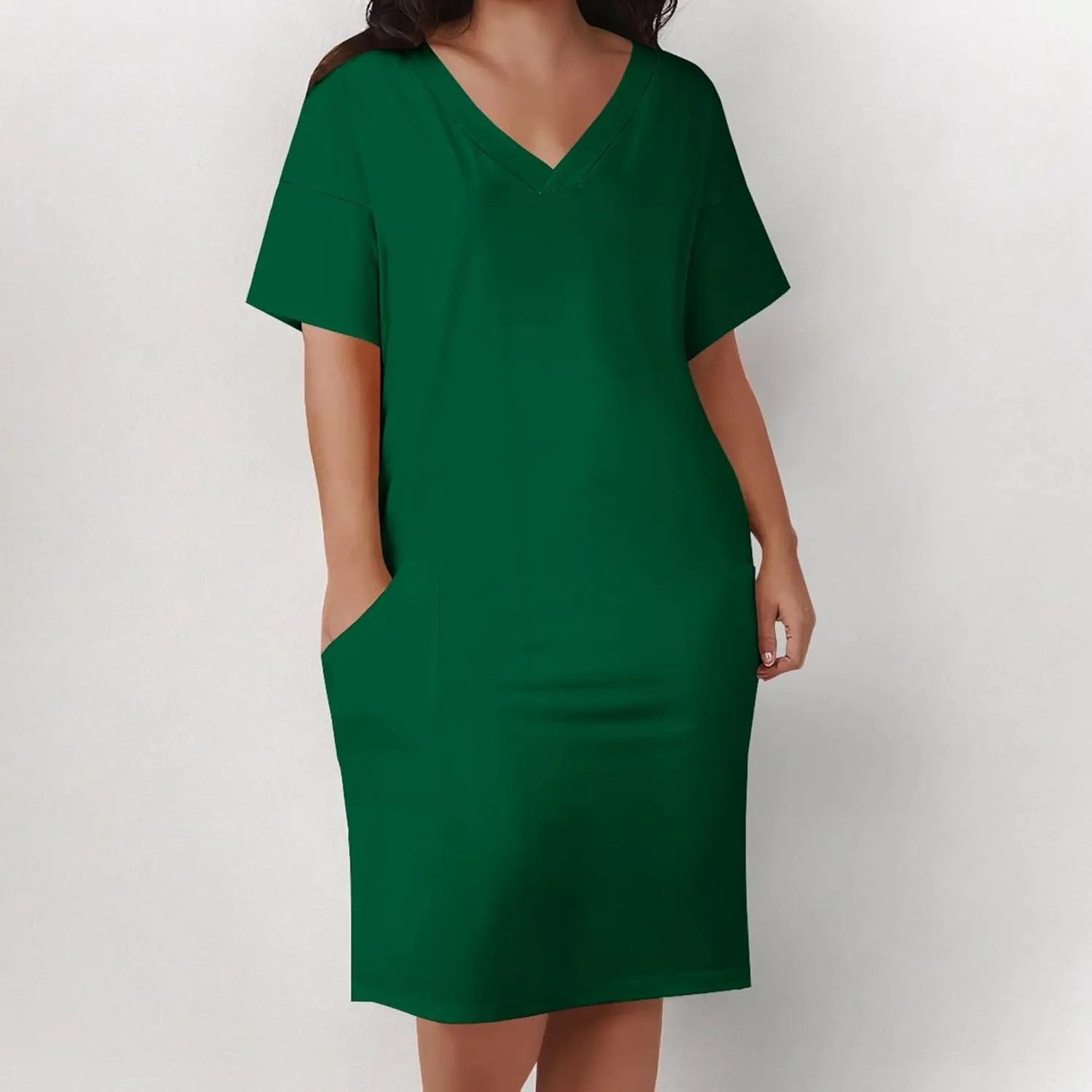 Plus Size Dresses for Curvy Women Summer Casual T shirt Midi Dress Short Sleeve with Pockets Travel Vacation Outfits