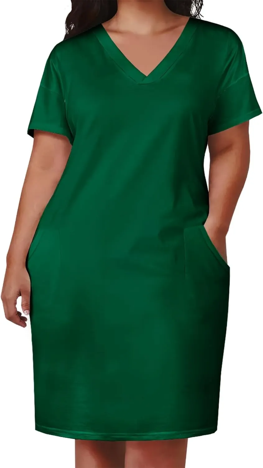Plus Size Dresses for Curvy Women Summer Casual T shirt Midi Dress Short Sleeve with Pockets Travel Vacation Outfits