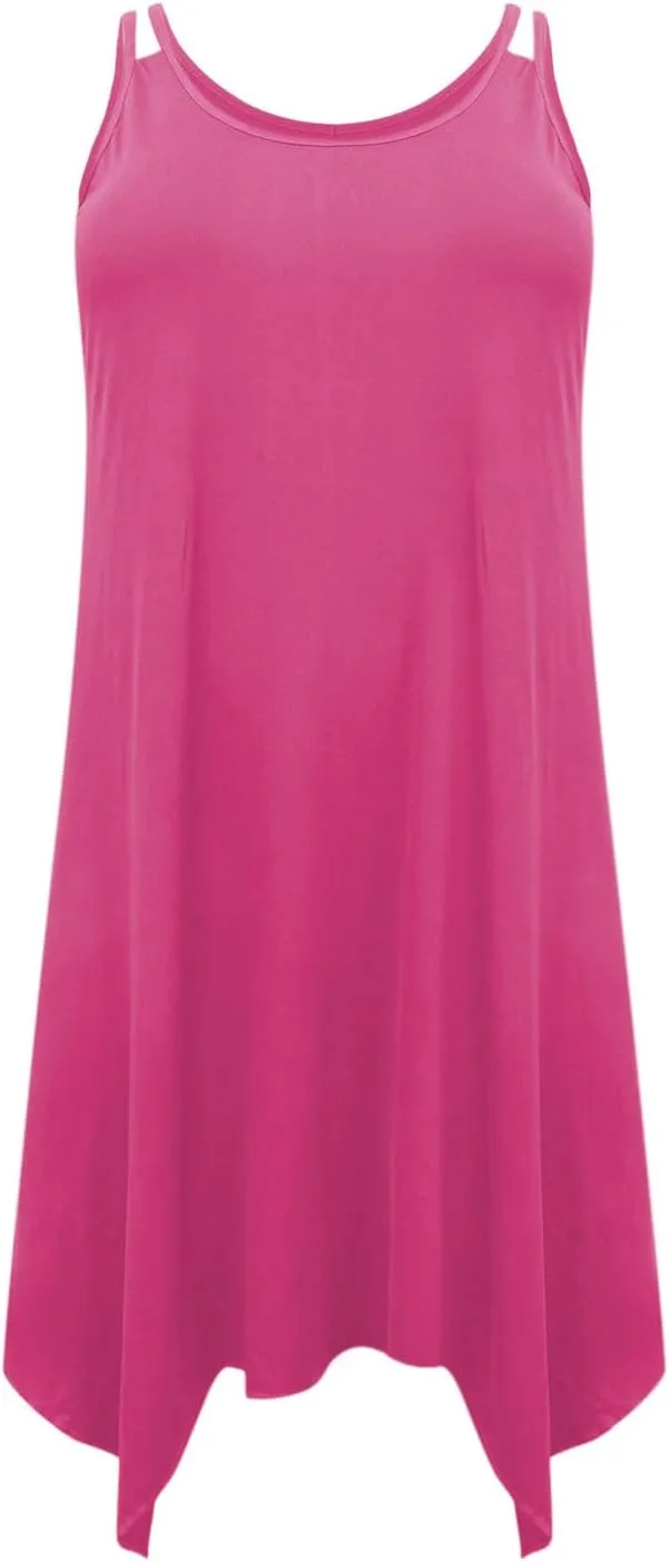 Plus Size Dresses for Curvy Women Summer Scoop Neck Sleeveless Asymmetrical Hem Sundress Flowy Midi Cami Dress
