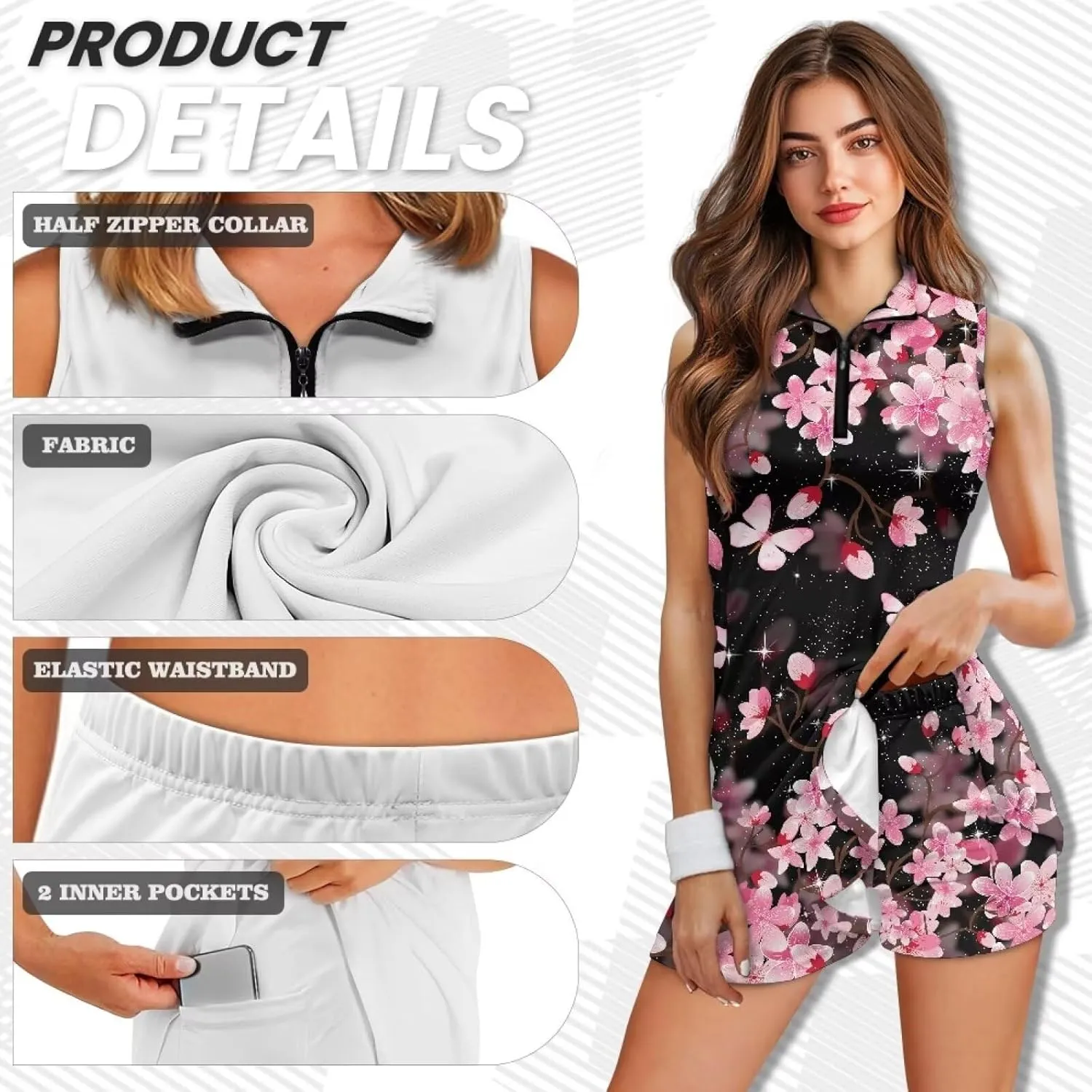 POLERO Golf Dresses for Women with Shorts Casual Dress Sleeveelss Tennis Dresses Mini Athletic Dresses