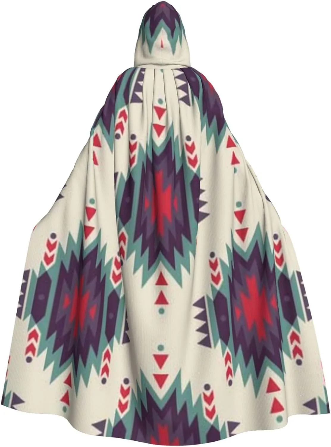 Prehistoric Folkloric Motif Ornate Christmas Adults Hooded Cloak Cape for Halloween Cosplay Costumes Black
