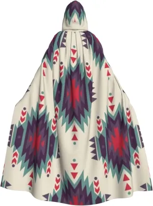 Prehistoric Folkloric Motif Ornate Christmas Adults Hooded Cloak Cape for Halloween Cosplay Costumes Black