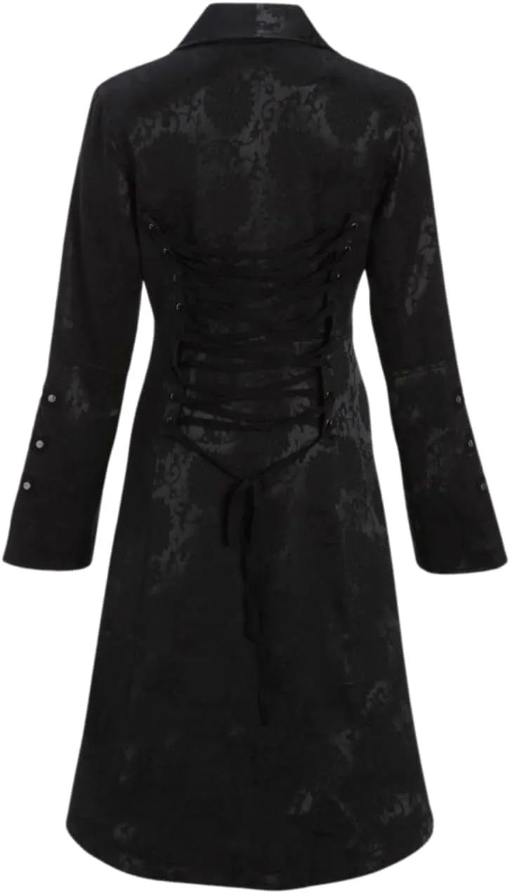 Pretty Attitude Womens Black Brocade Gothic Steampunk Floral Jacket Pirate Coat