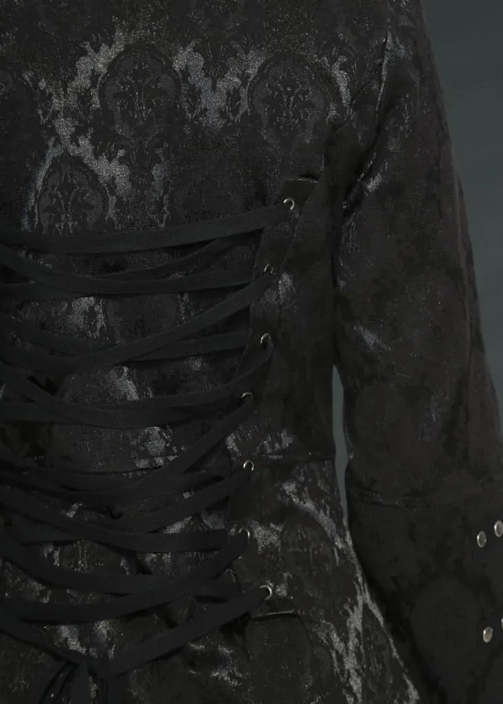 Pretty Attitude Womens Black Brocade Gothic Steampunk Floral Jacket Pirate Coat