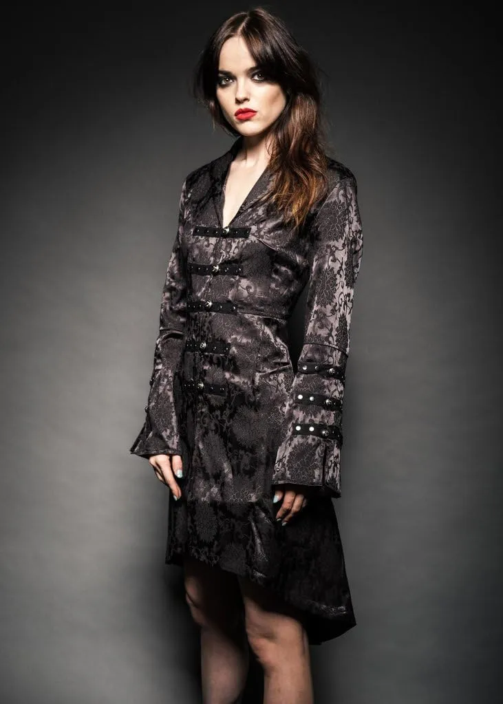 Pretty Attitude Womens Black Brocade Gothic Steampunk Floral Jacket Pirate Coat