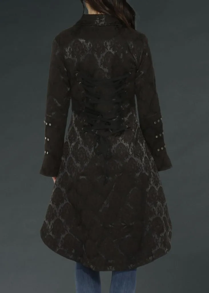 Pretty Attitude Womens Black Brocade Gothic Steampunk Floral Jacket Pirate Coat