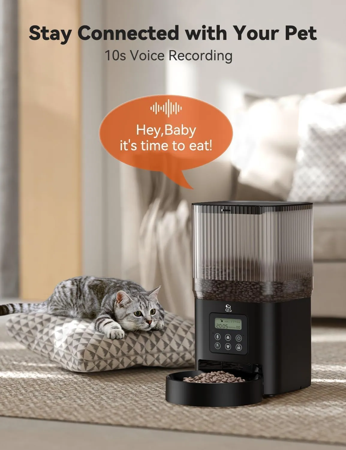 Programmable Automatic Pet Feeder for Cats and Dogs, 5L Capacity, 1-6 Meals per Day, Voice Recording Feature & Dual Power Supply