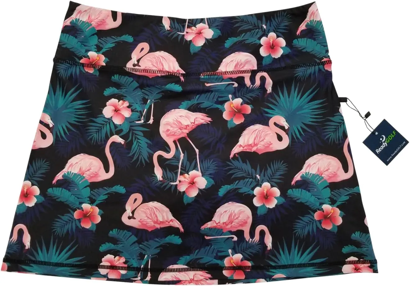 ReadyGOLF Midnight Flamingos Ladies Active Skort