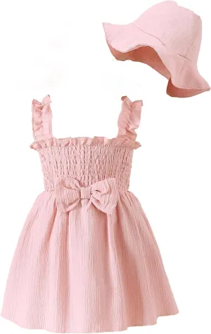 Renotemy Baby Girl Dress Summer Outfits Toddler Girls Clothes Boho Casual Sundress Infant Flower Dresses with Cute Hat