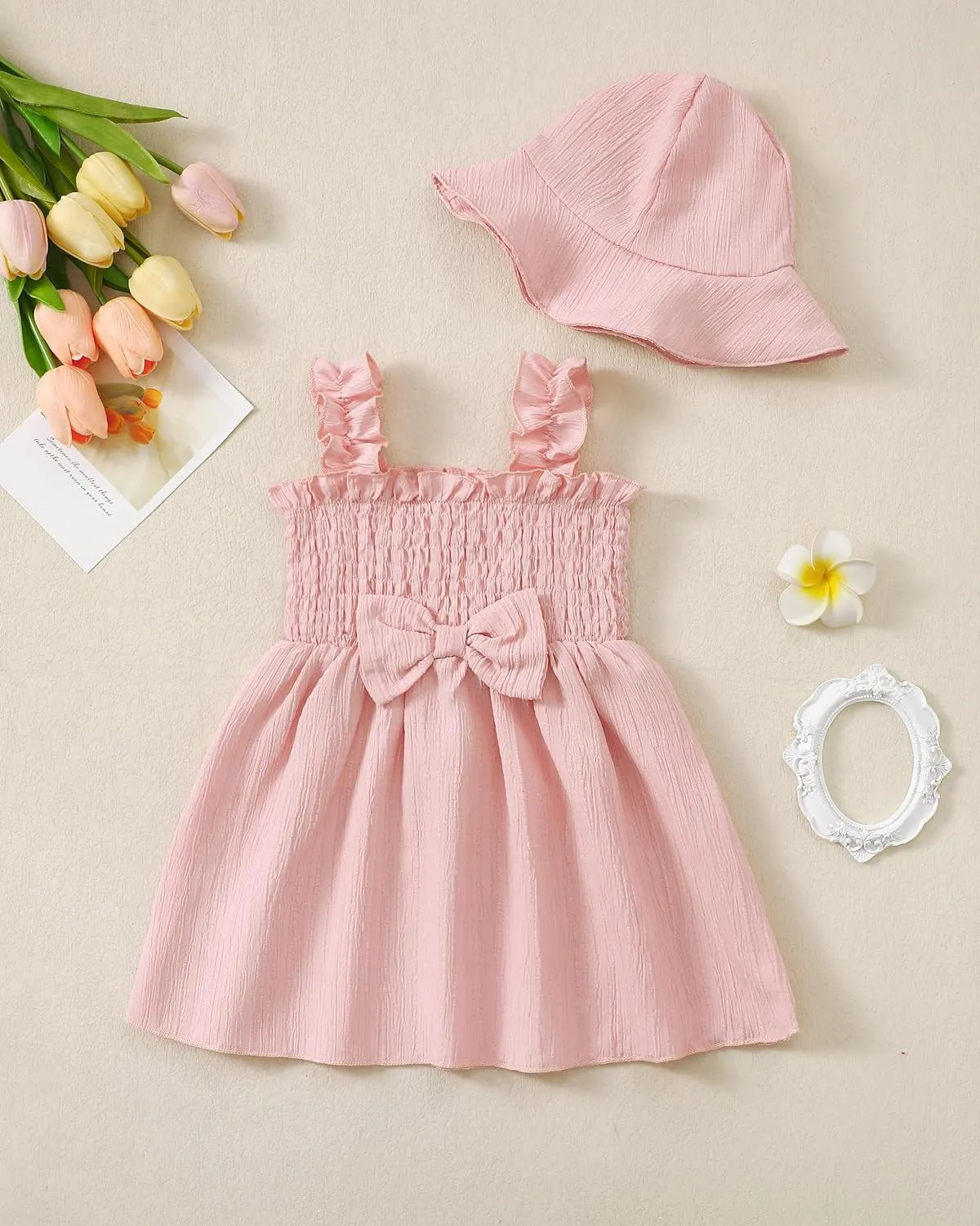 Renotemy Baby Girl Dress Summer Outfits Toddler Girls Clothes Boho Casual Sundress Infant Flower Dresses with Cute Hat