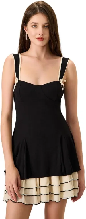 RIHOAS Women's Black Bodycon Short Dresses Knitted Party A-Line Mini Dress