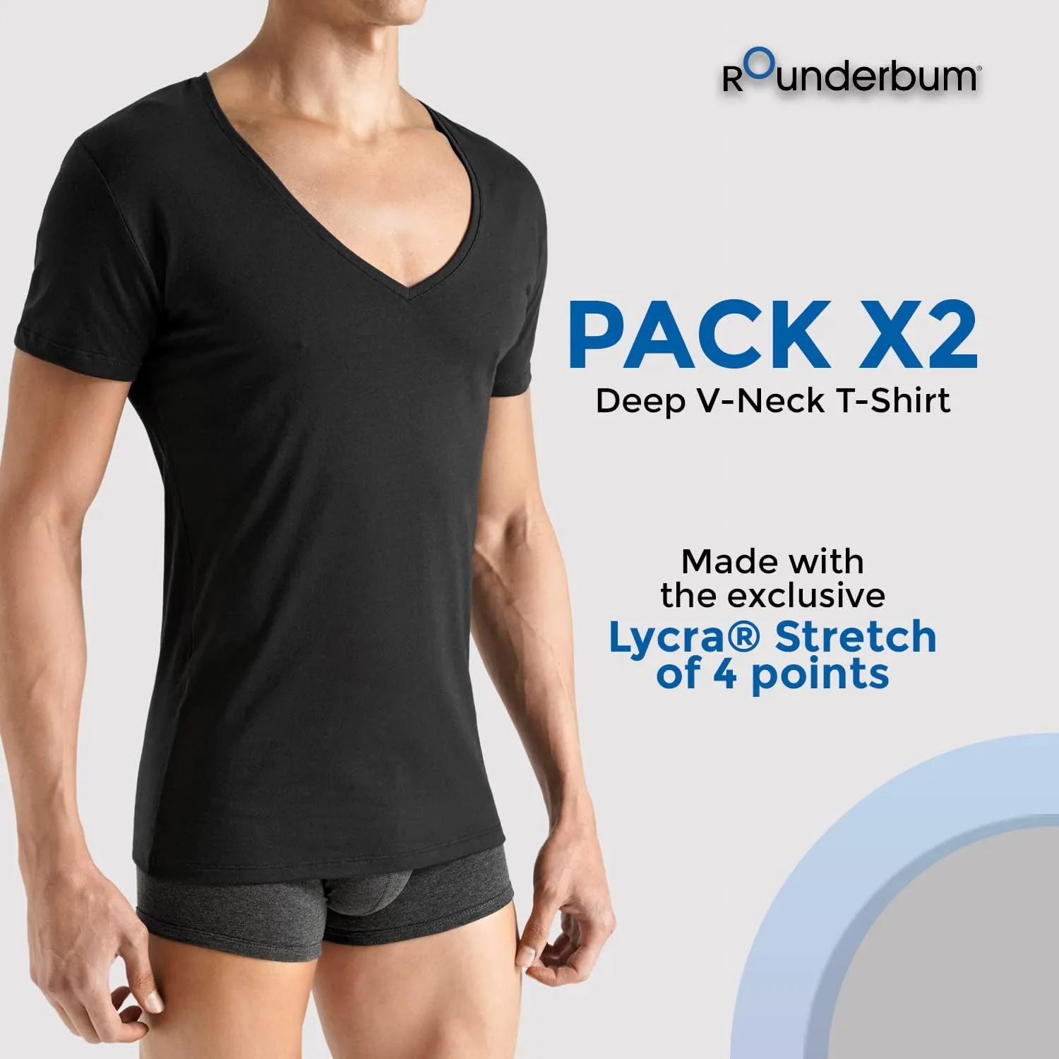 Rounderbum Men Underwear 4 Ways Stretch Lycra Deep V Neck Modern Tank Top Body Shaper | 2 Pack