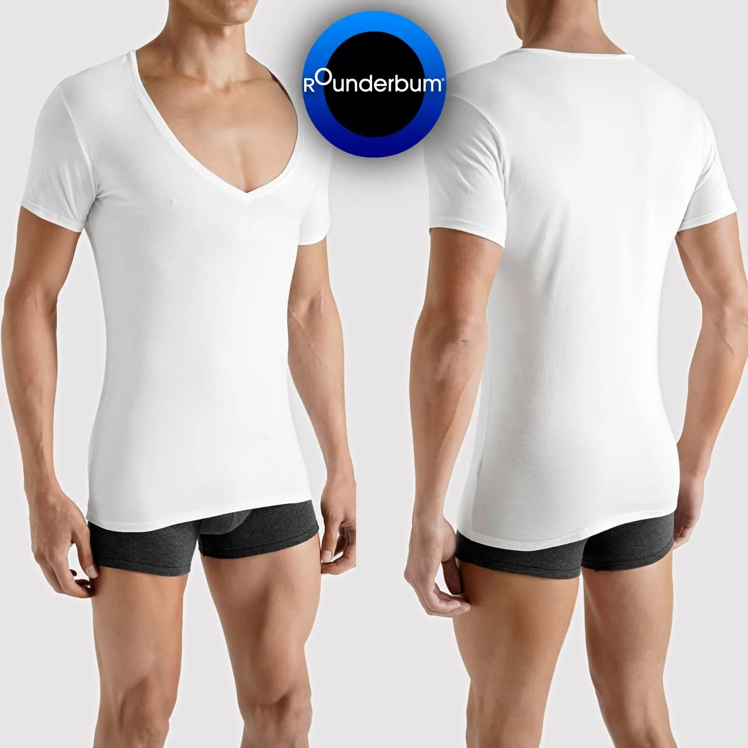 Rounderbum Men Underwear 4 Ways Stretch Lycra Deep V Neck Modern Tank Top Body Shaper | 2 Pack