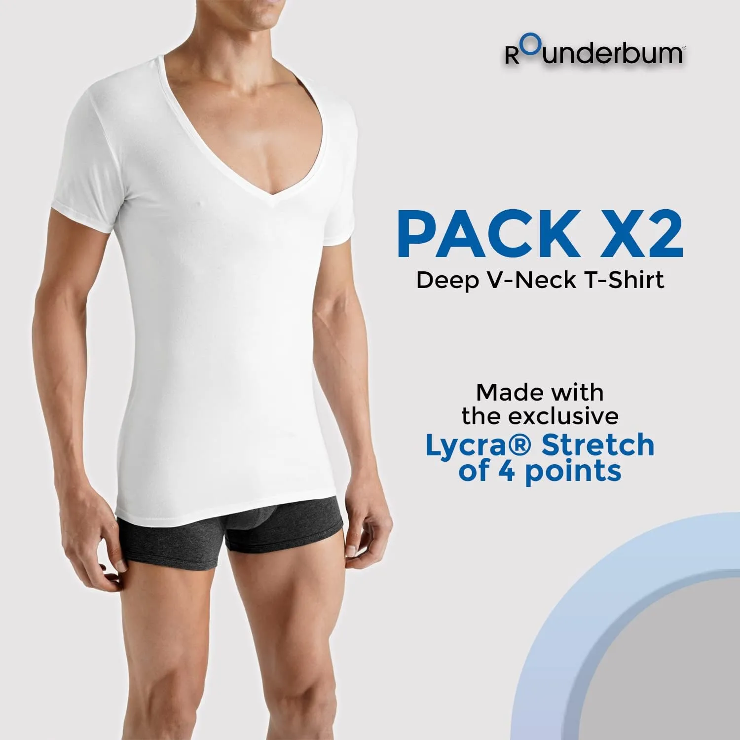 Rounderbum Men Underwear 4 Ways Stretch Lycra Deep V Neck Modern Tank Top Body Shaper | 2 Pack