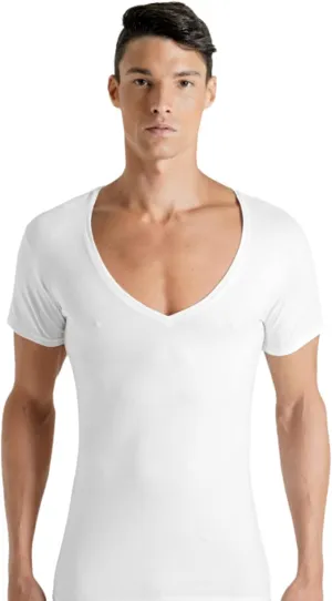 Rounderbum Men Underwear 4 Ways Stretch Lycra Deep V Neck Modern Tank Top Body Shaper | 2 Pack