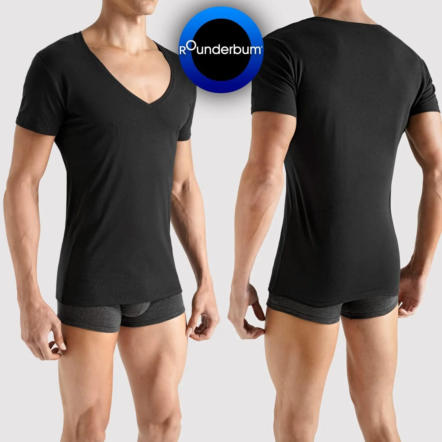 Rounderbum Men Underwear 4 Ways Stretch Lycra Deep V Neck Modern Tank Top Body Shaper | 2 Pack