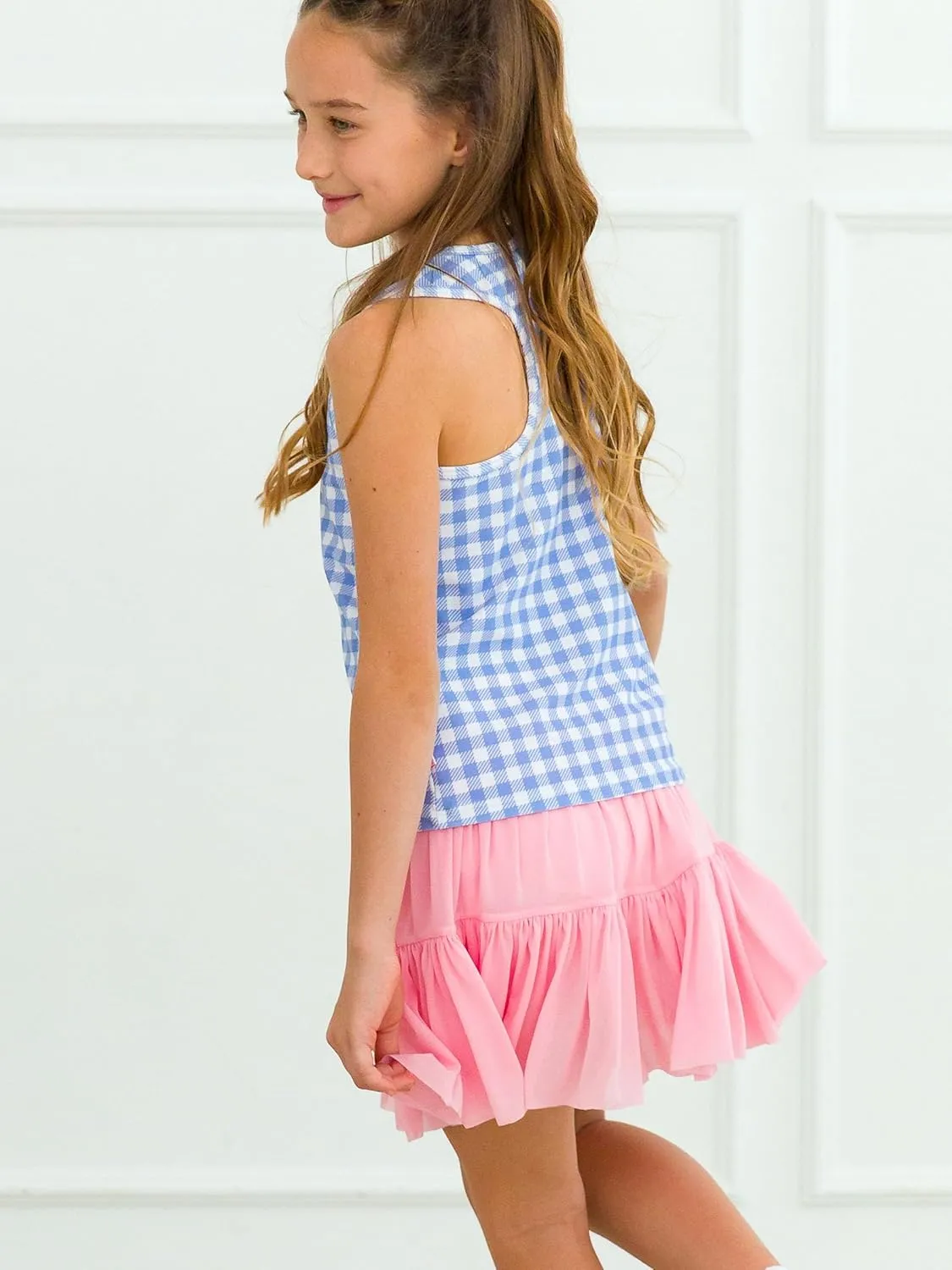 RuffleButts Girls Athletic Active Tulle Skort