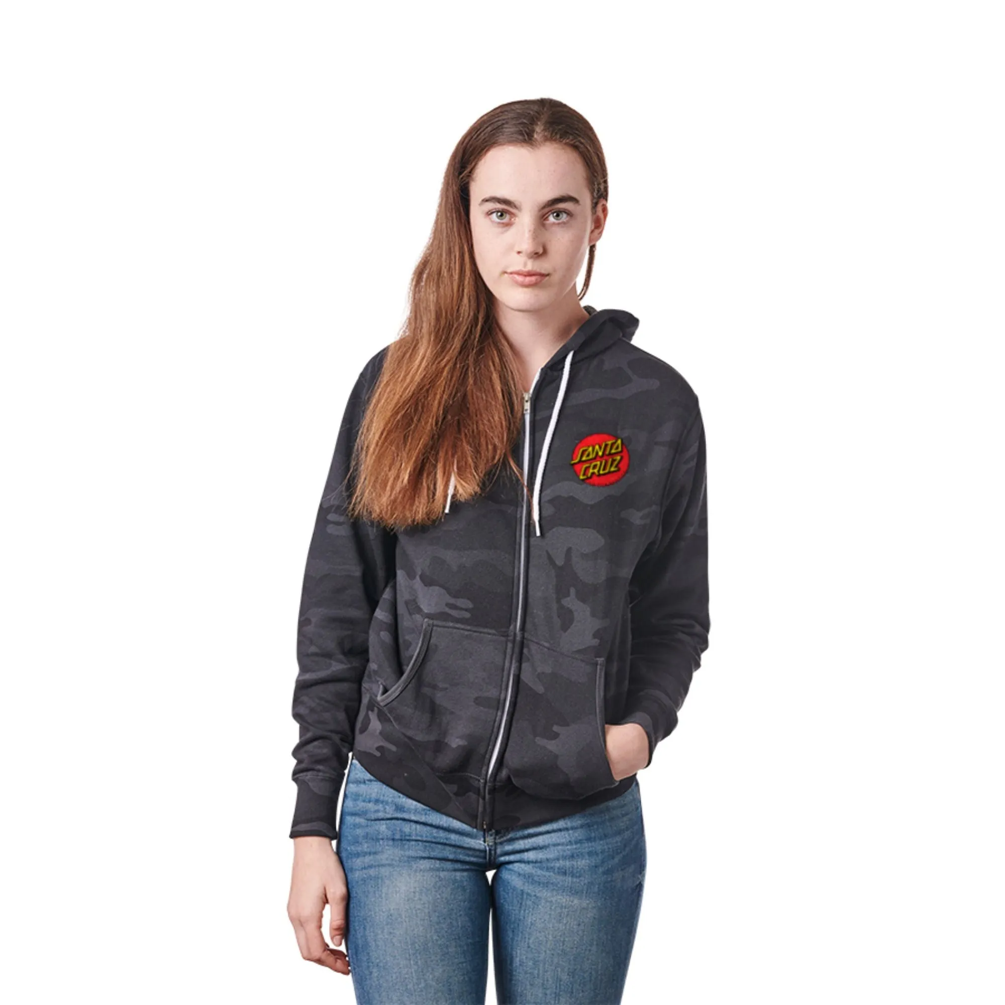 Santa Cruz Classic Dot Zip Hooded Womens Sweatshirt, Black Camo