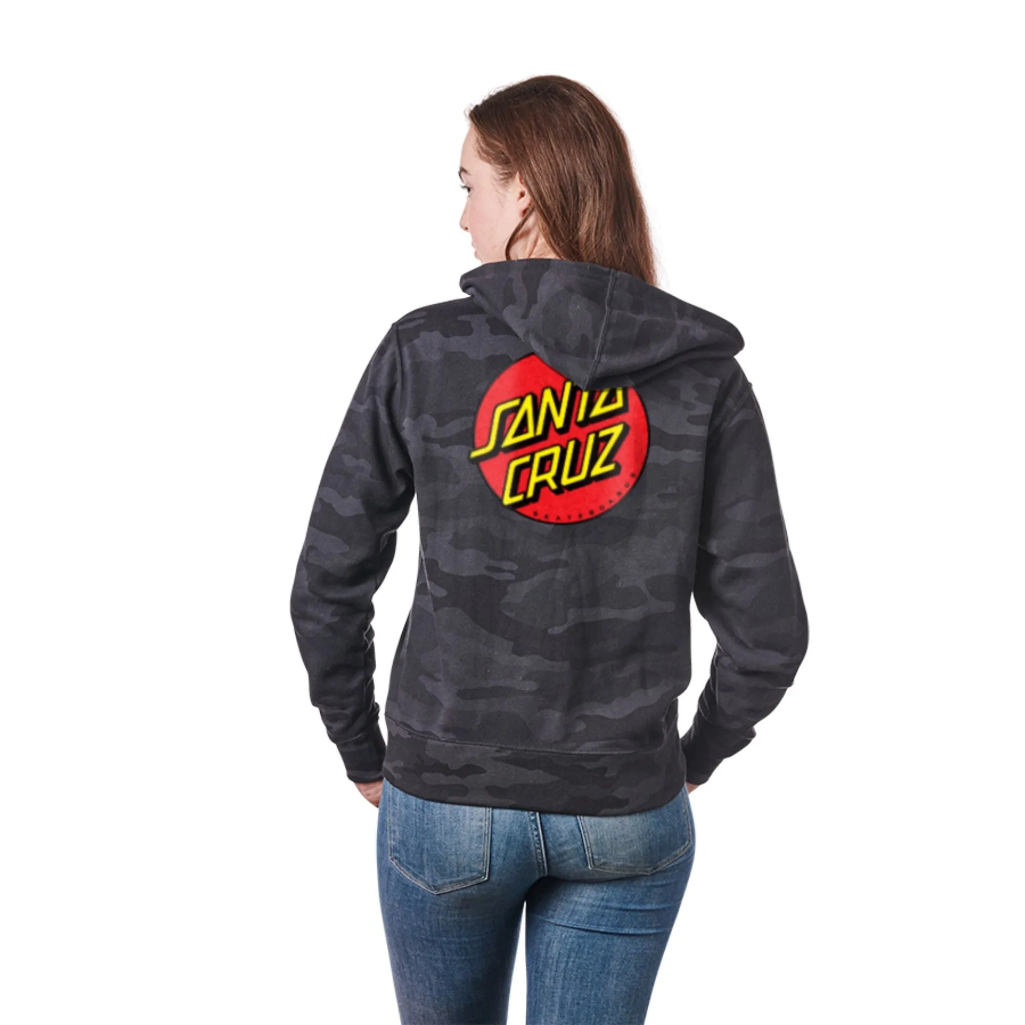 Santa Cruz Classic Dot Zip Hooded Womens Sweatshirt, Black Camo