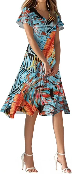 Sexy Dresses for Women Date Night V Neck Boho Knee Length Summer 2025 Tie Dye Floral Short Sleeve Short Skirt