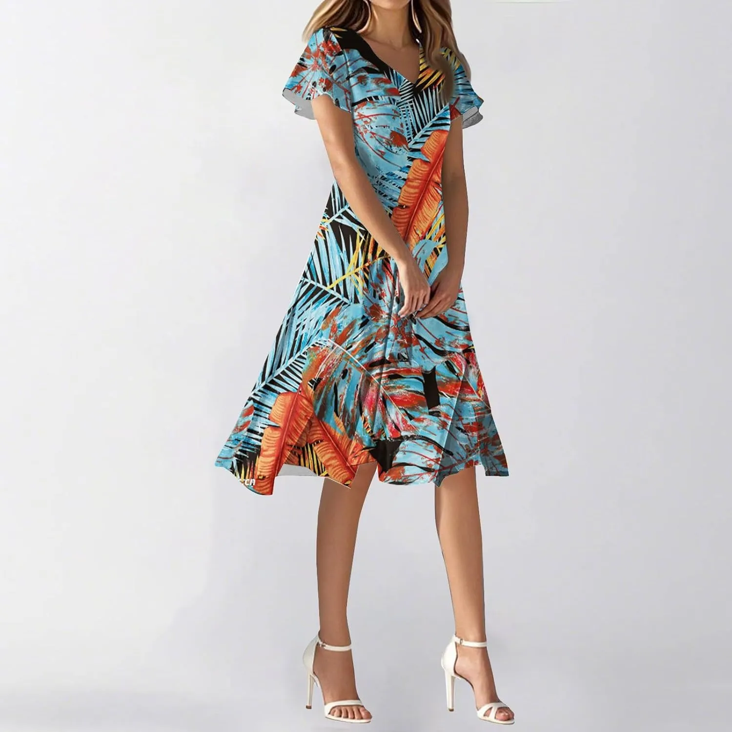 Sexy Dresses for Women Date Night V Neck Boho Knee Length Summer 2025 Tie Dye Floral Short Sleeve Short Skirt