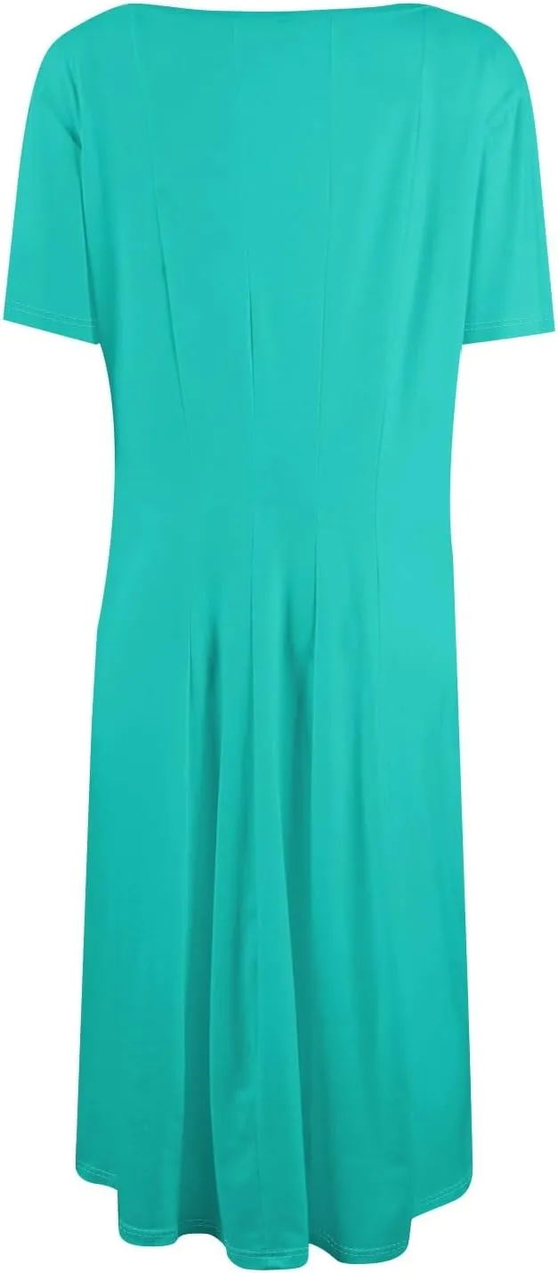 Shirt Dresses for Women Spring Midi Dresses Short Sleeve Dress Crew Neck A Line Elegant Dress with Pocket
