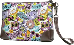 Small Clutch Purses for Women - Modern Abstract Glasses Cat Leather Wristlet Wallets for Women with Wrist Strap
