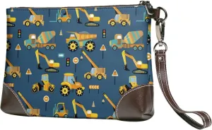 Small Clutch Purses for Women - Modern excavator C Leather Wristlet Wallets for Women with Wrist Strap