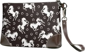 Small Clutch Purses for Women - Modern Horse Black White Leather Wristlet Wallets for Women with Wrist Strap