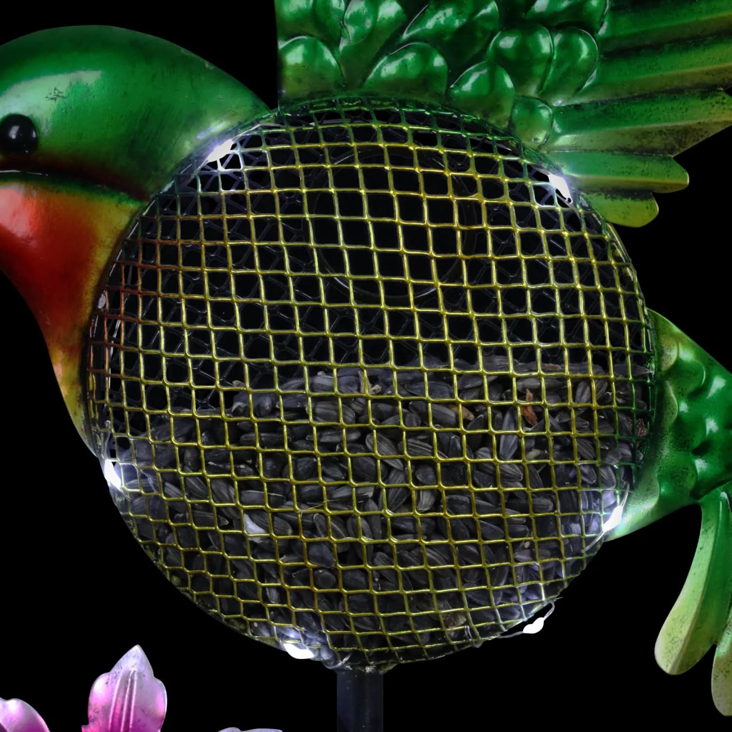 Solar Hand Painted Hummingbird Metal Mesh Pellet Bird Feeder Garden Stake, 12.5 by 36 Inches