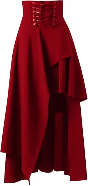 Solid Skirts for Women Midi Length High Low Modest Lace Up Pleated Goth Irregular Vintage Plus Size Rise Graceful