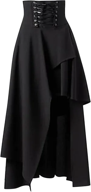 Solid Skirts for Women Midi Length High Low Modest Lace Up Pleated Goth Irregular Vintage Plus Size Rise Graceful